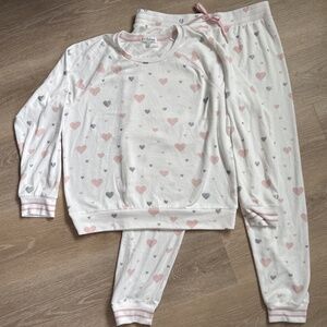 PJ Salvage Knit Pajama Lounge Set Ivory Pink Silver HEARTS FULL OF LOVE Large